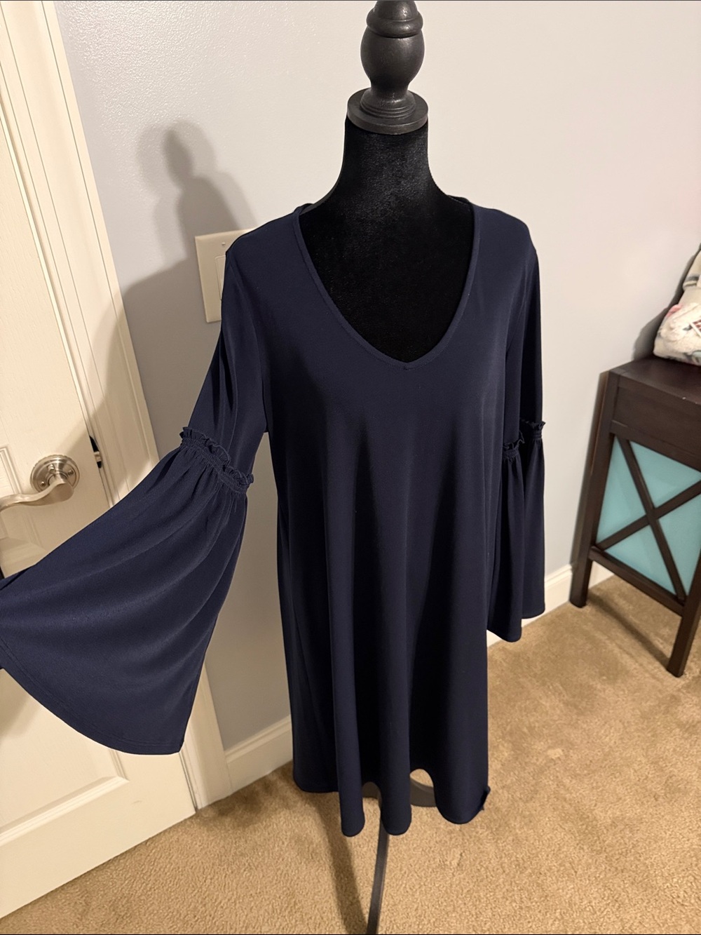 Karen Kane Navy V-Neck Bell Sleeve Dress